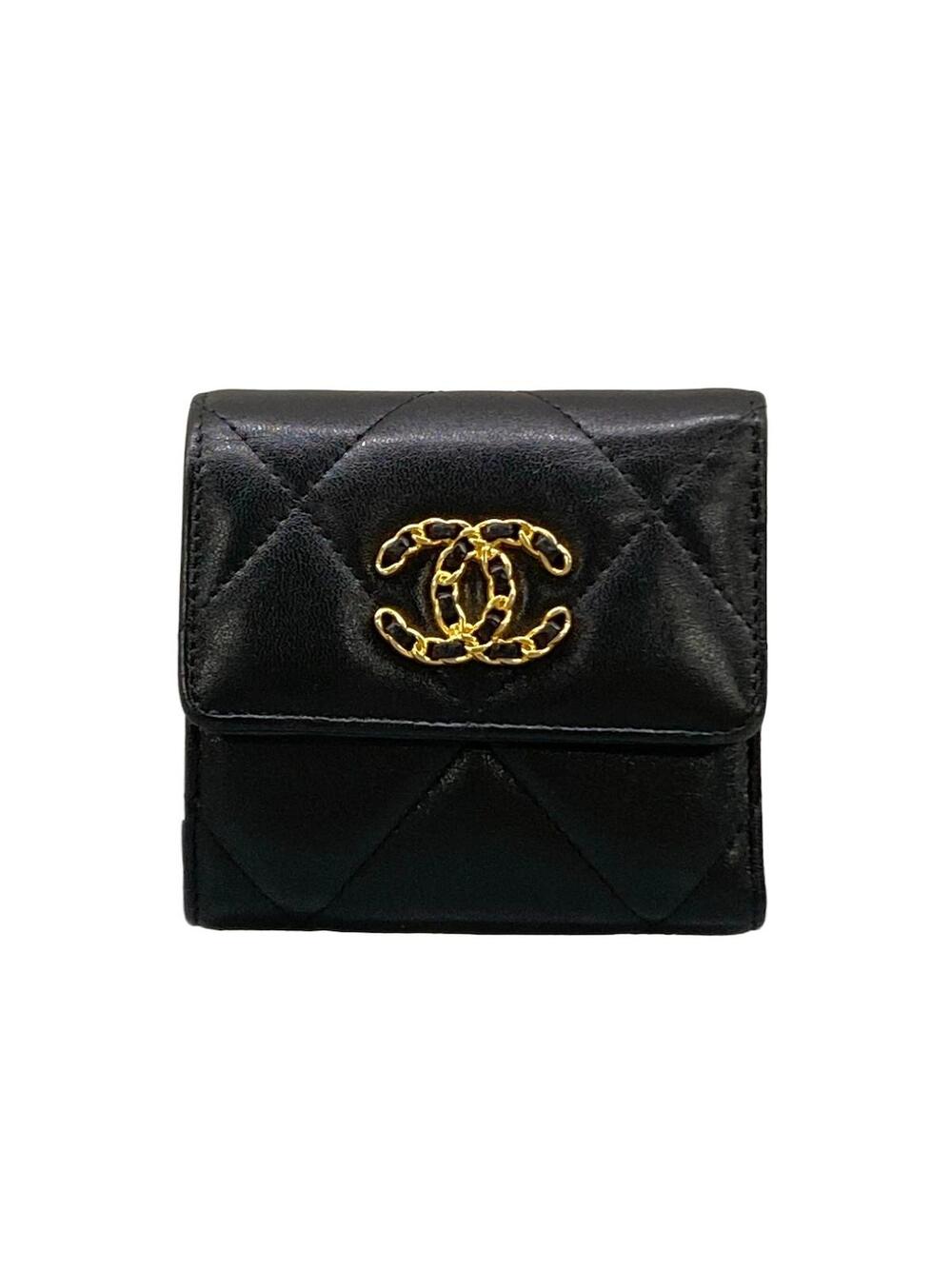 Chanel 19 Black Lambskin Trifold Wallet #295527C12B